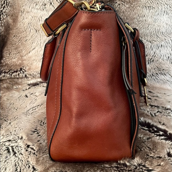 Fossil Parker embroidered leather brown satchel handbag - Picture 4 of 15